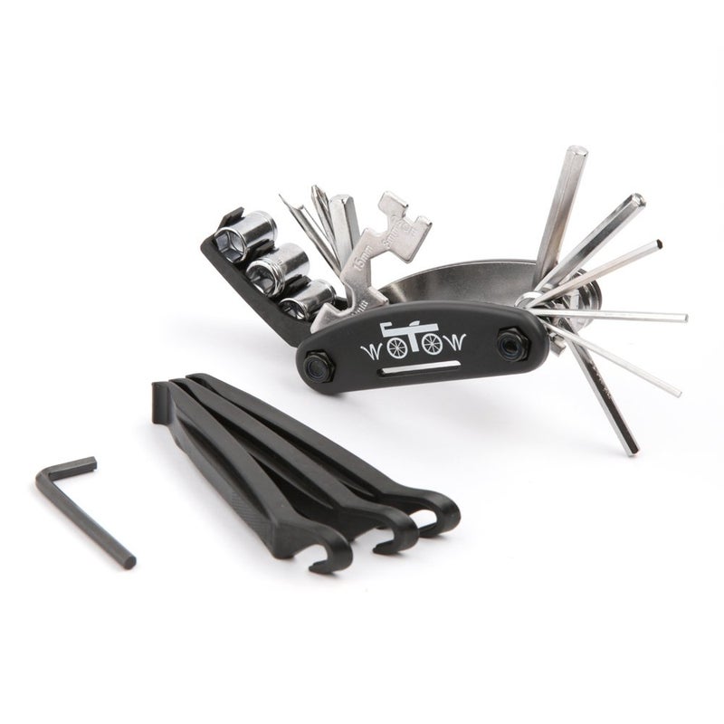 WOTOW Bike Repair Tool Kit, 16 in 1 Bicycle Multitool with Tire Levers Hex Spoke Wrench, Multi Function Accessories Set for Road Mountain Bikes - Image 1